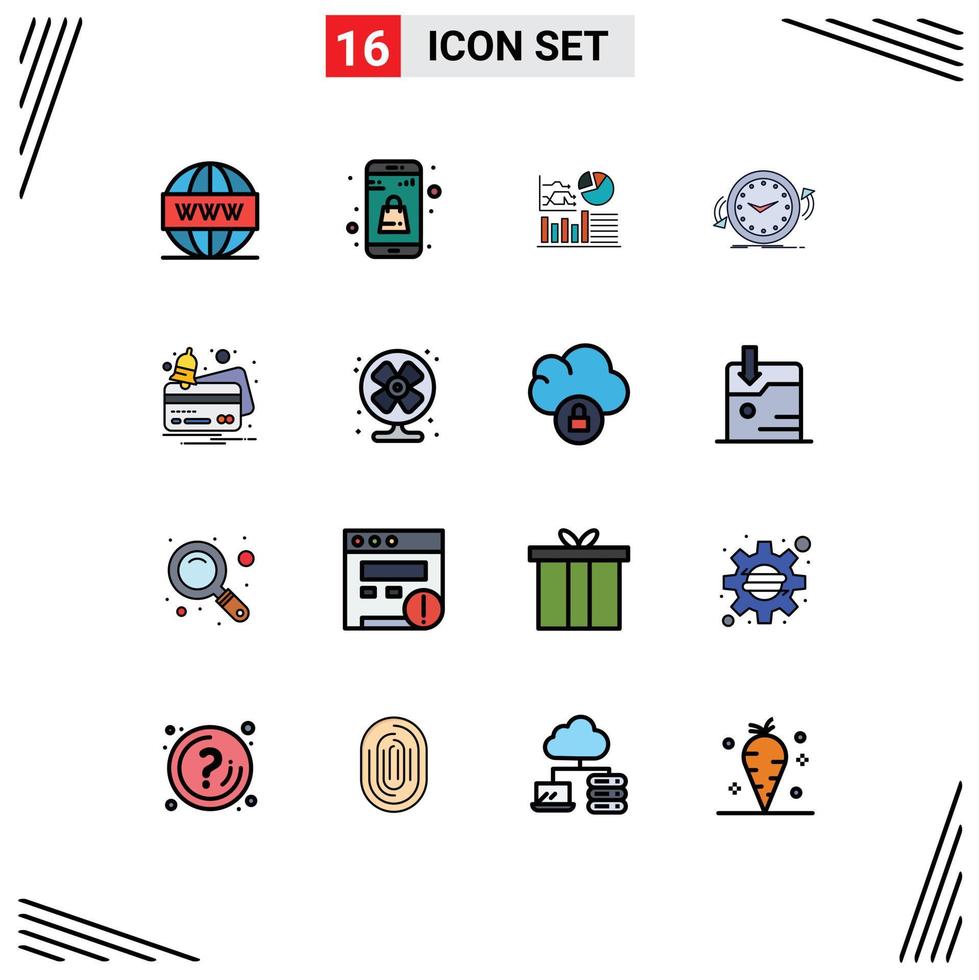 16 universell platt Färg fylld linje tecken symboler av tid medurs uppkopplad app klocka företag redigerbar kreativ vektor design element