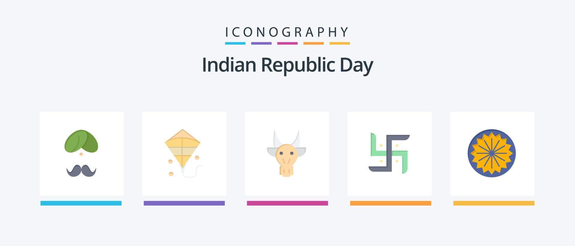 Indian Republic Day Flat 5 Icon Pack inklusive Beten. Kirche. fliegend. Schädel. Stier. kreatives Symboldesign vektor