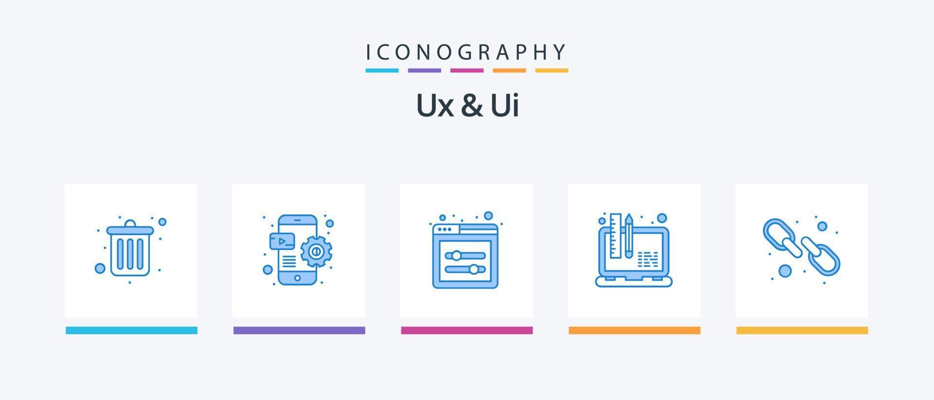 ux och ui blå 5 ikon packa Inklusive webb. hyperlänk. gränssnitt webb element. bärbar dator. utveckling. kreativ ikoner design vektor