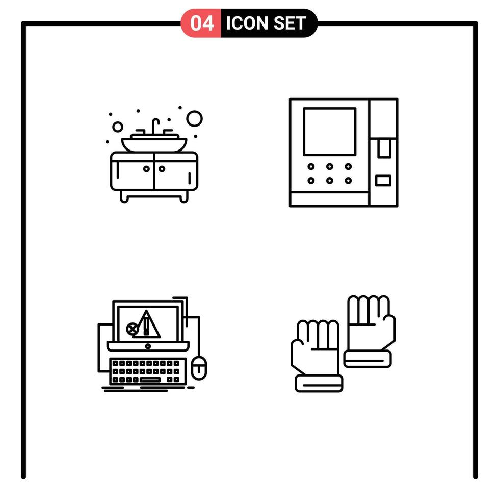 4 Benutzeroberflächen-Linienpaket mit modernen Zeichen und Symbolen für den Ausfall von Badezimmern atm Computerhandschuh editierbare Vektordesign-Elemente vektor
