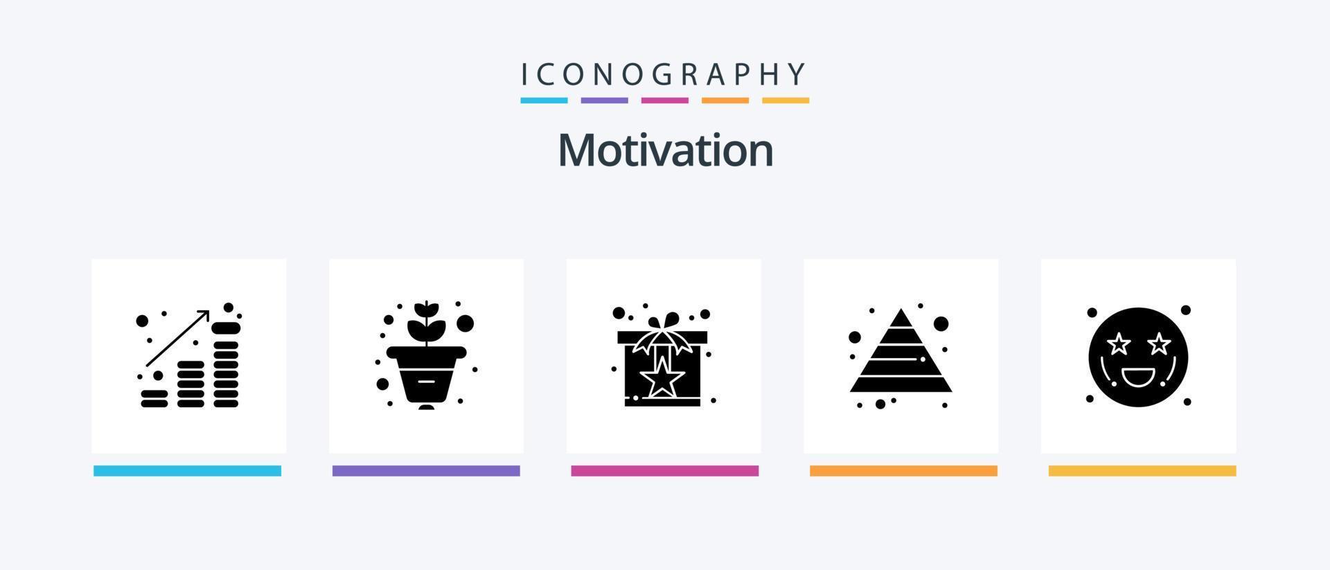 motivering glyf 5 ikon packa Inklusive tillgivenhet. pyramid. gåva. tillväxt. överraskning. kreativ ikoner design vektor