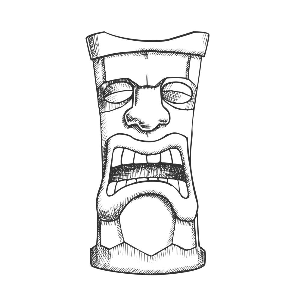 tiki idol ristade trä- gråt totem bläck vektor