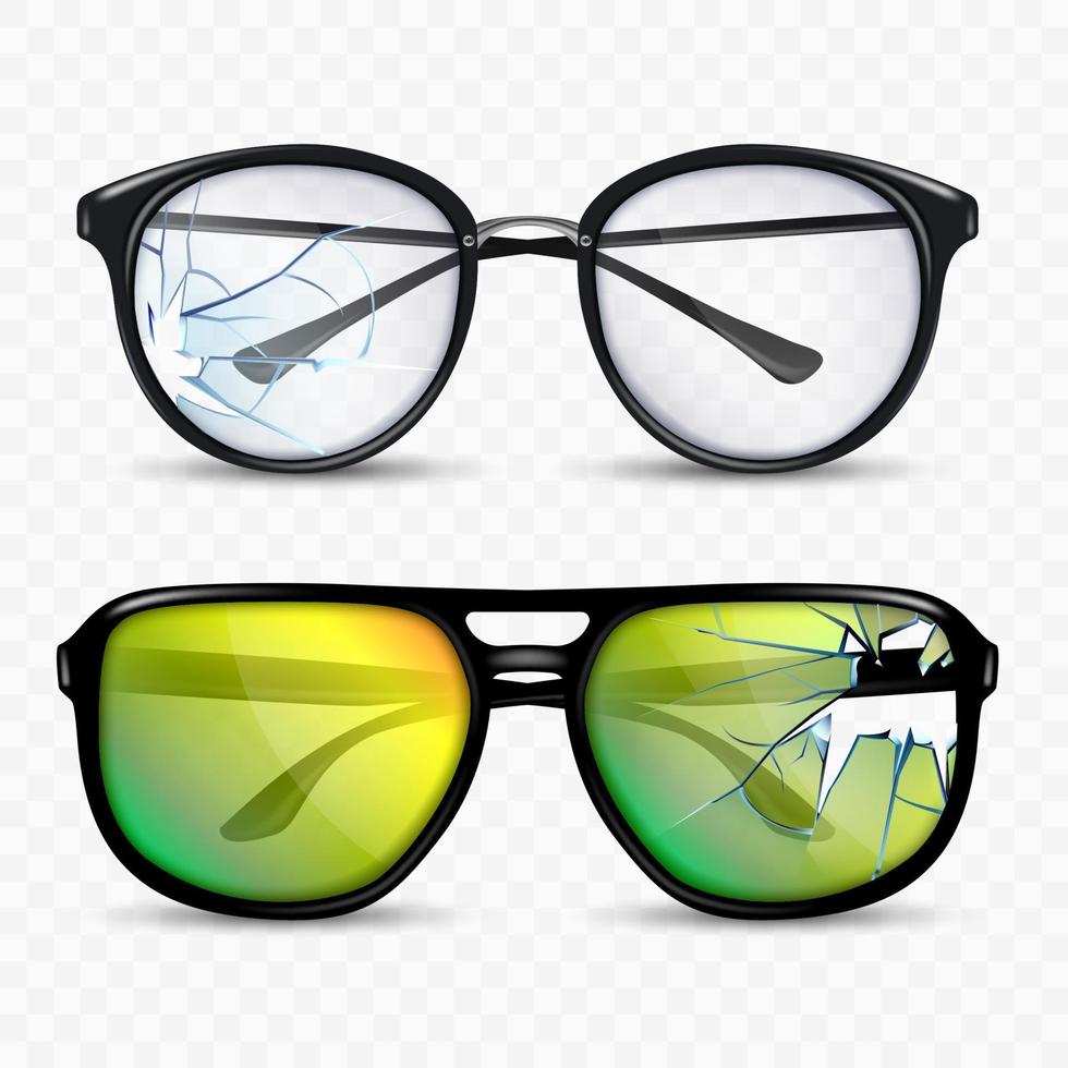 zerbrochene Gläser und gesetzter Vektor des Brillenzubehörs