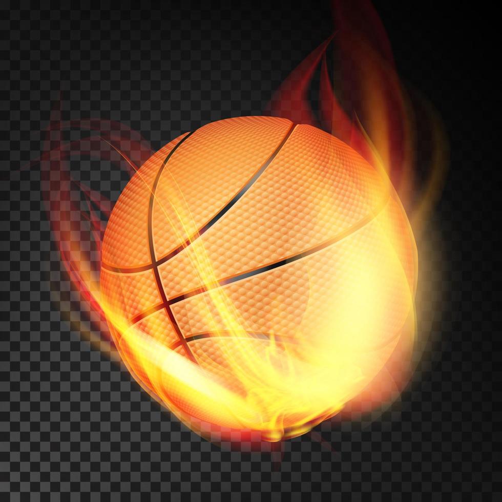 Basketballballvektor realistisch. Orangefarbener Basketballball im brennenden Stil isoliert auf transparentem Hintergrund vektor