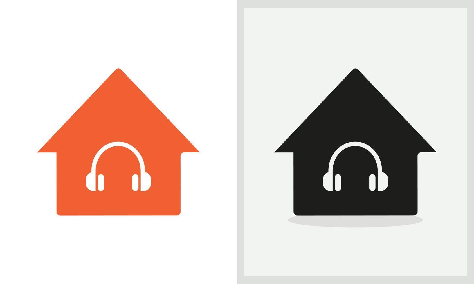 musik hus logotyp design. Hem logotyp med hörlurar begrepp vektor. hörlurar och Hem logotyp design vektor