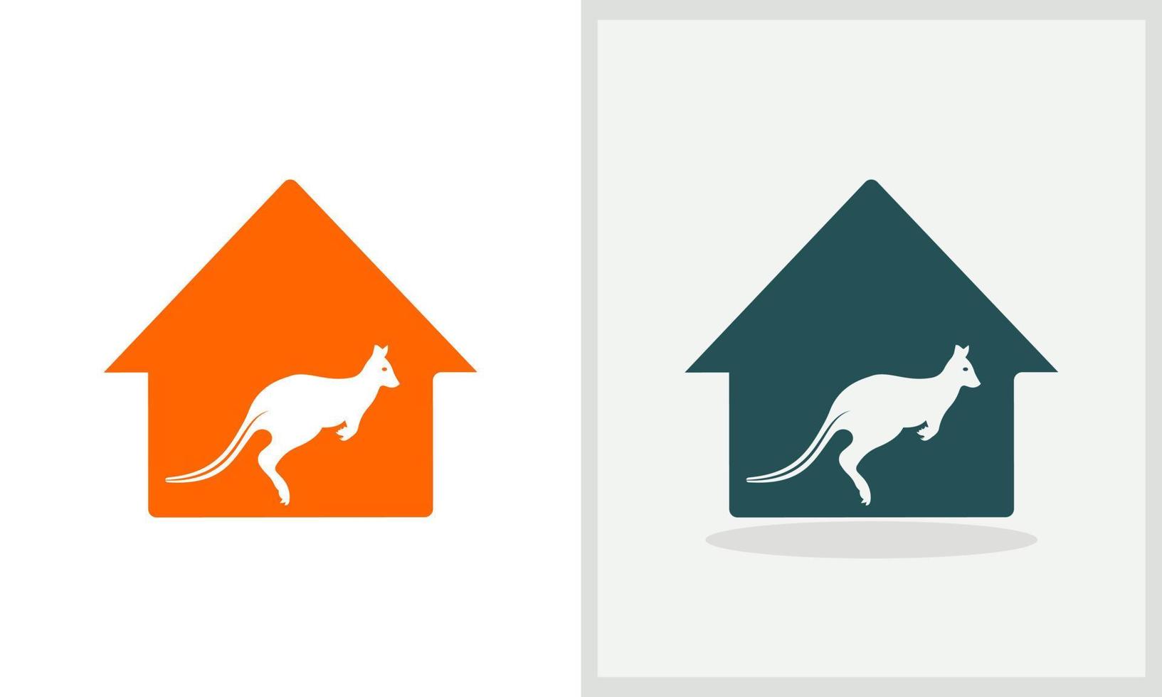 känguru hus logotyp design. Hem logotyp med Hoppar känguru begrepp vektor. känguru och Hem logotyp design vektor