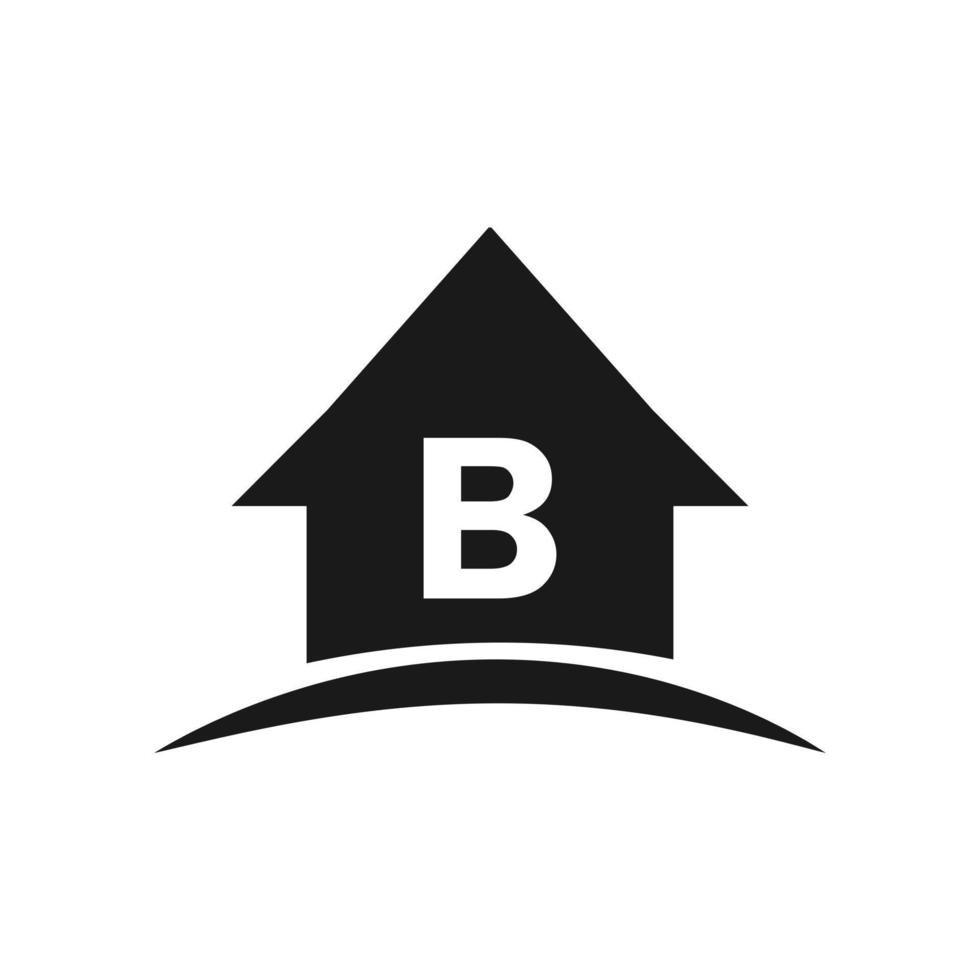Hem logotyp på brev b design, första verklig egendom, utveckling begrepp vektor