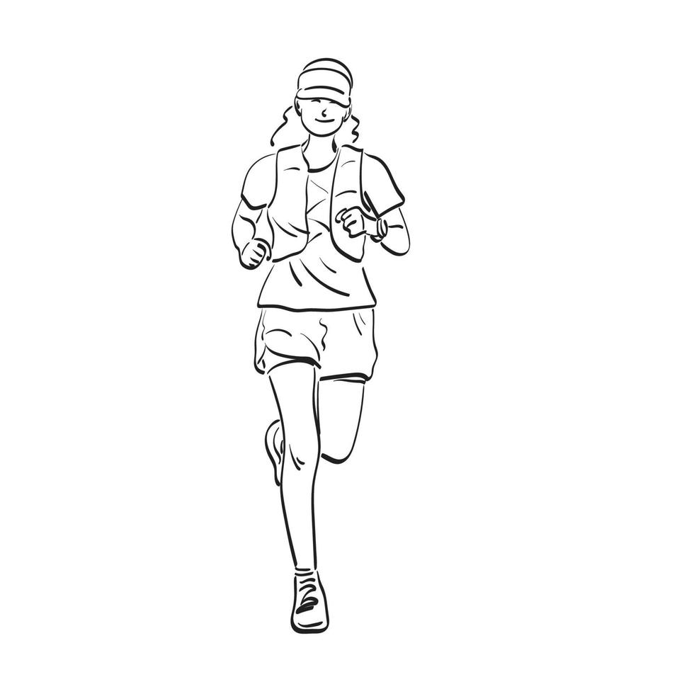 Strichzeichnungen Frau läuft Marathon Illustration Vektor handgezeichnet isoliert auf weißem Hintergrund