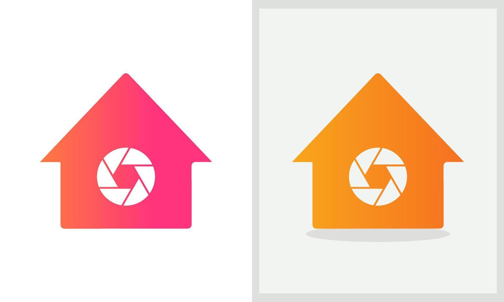 Kamerahaus-Logo-Design. Home-Logo mit Kamerakonzeptvektor. Fotografie und Home-Logo-Design vektor