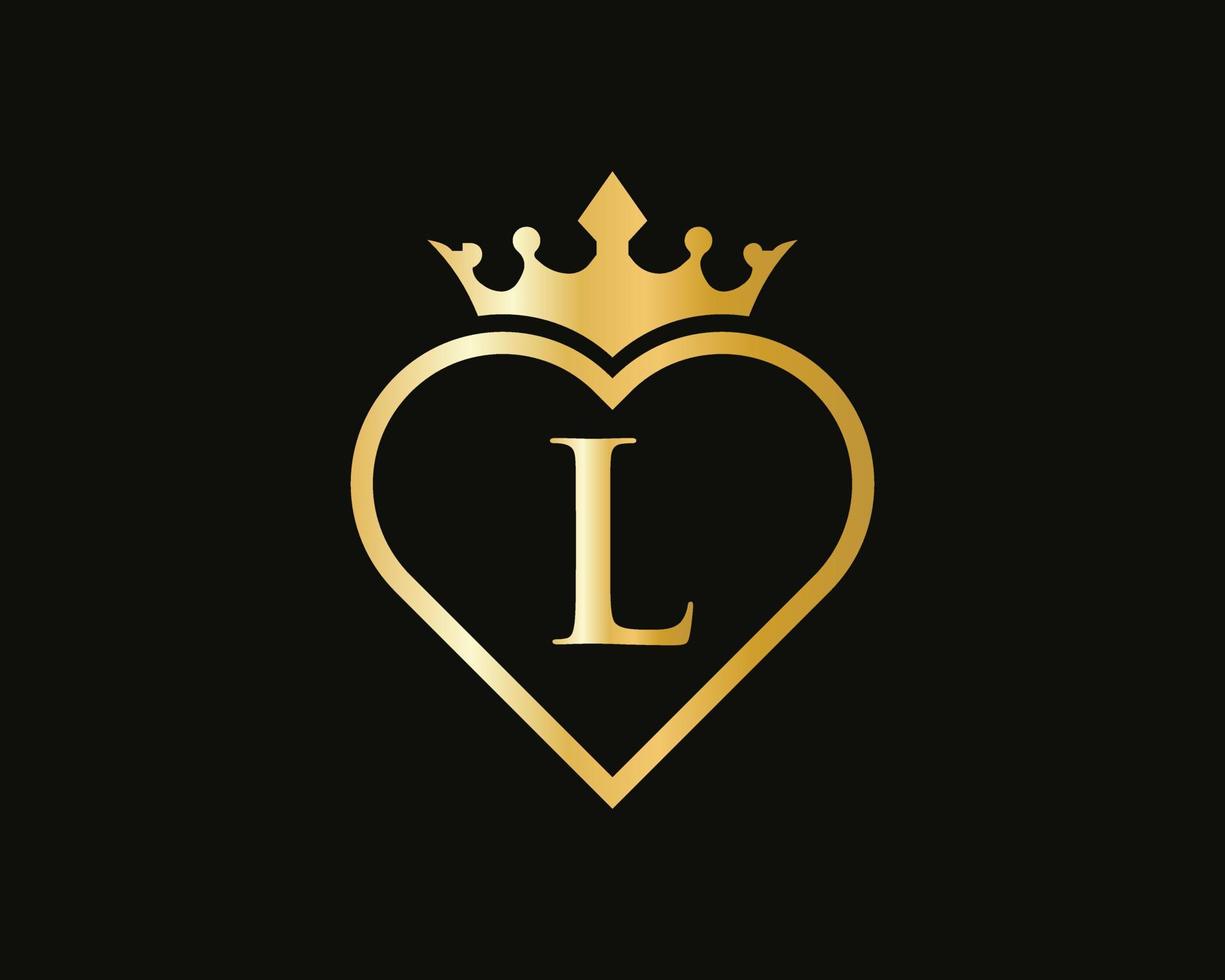 brev l logotyp med krona och kärlek form vektor