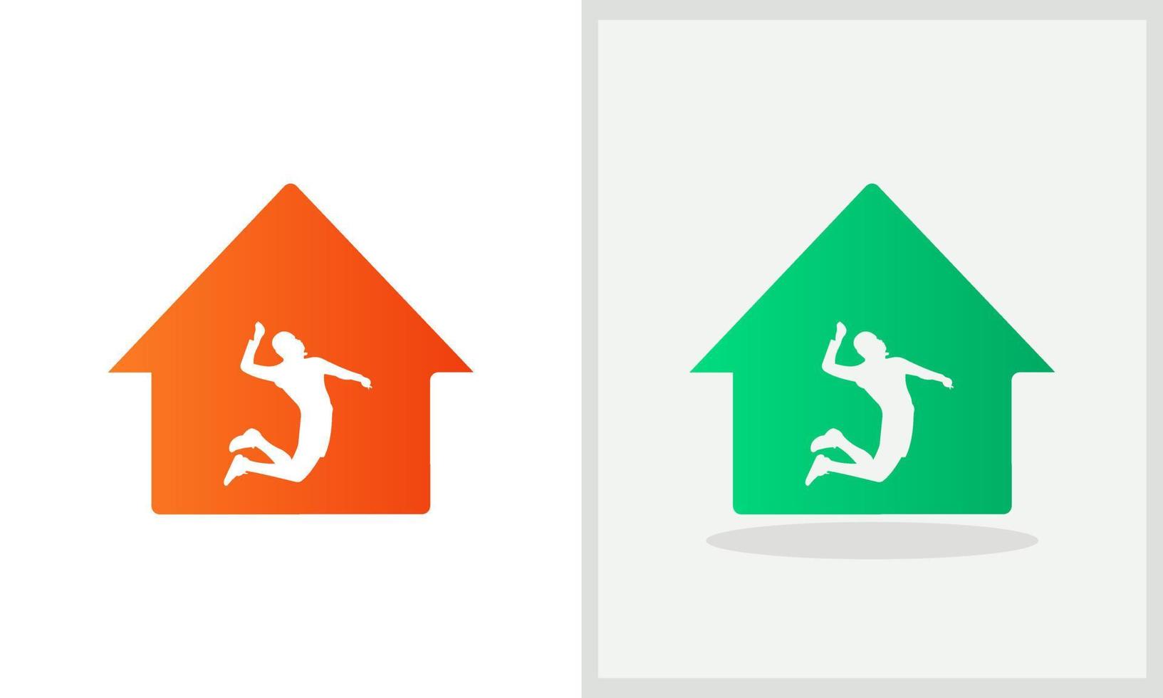 Volleyball-Spieler-Haus-Logo-Design. Home-Logo mit Volleyballspieler-Konzeptvektor. Volleyballspieler und Home-Logo-Design vektor