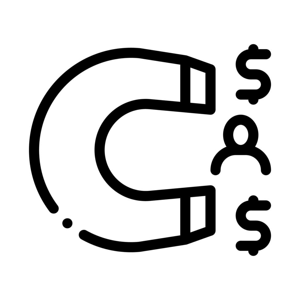 Magnet zieht Geld-Symbol-Vektor-Umriss-Illustration an vektor