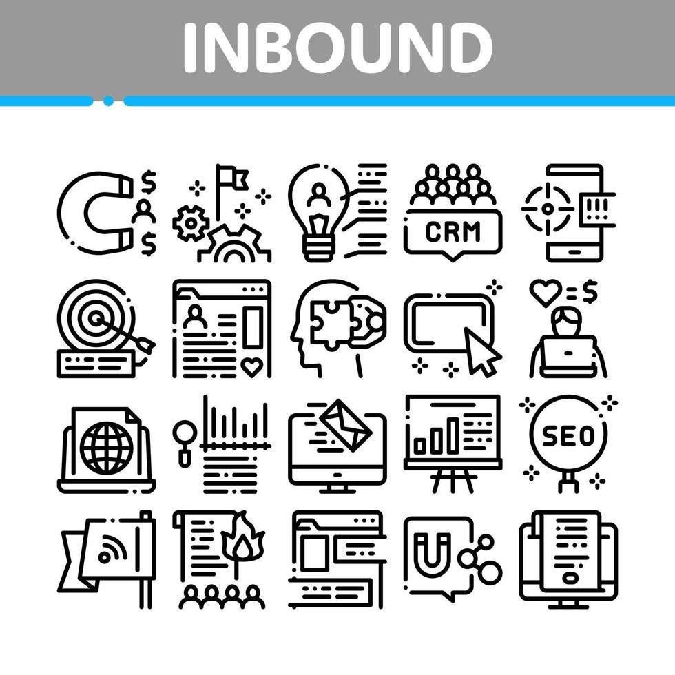 Inbound-Marketing-Sammlungssymbole setzen Vektor