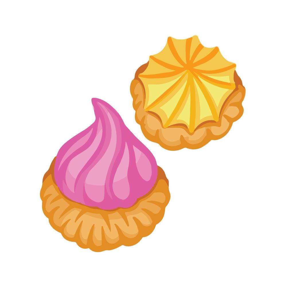 indonesischer alter Snack. kue biskuit kancing oder kue monas oder rose gem snack. Bunte kleine Mini-Kekse mit Zuckerguss-Vektorillustration isoliert auf weißem Hintergrund. cartoon flache farbige lebensmittelkunst vektor