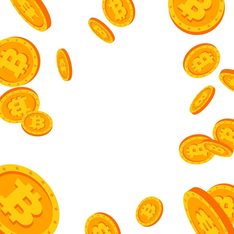 bitcoin faller explosion vektor. platt, tecknad serie guld mynt illustration. kryptografi finansiera mynt design. fintech blockchain. valuta isolerat vektor