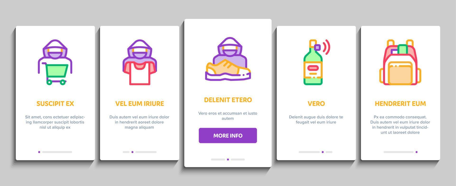 snatteri onboarding element ikoner uppsättning vektor