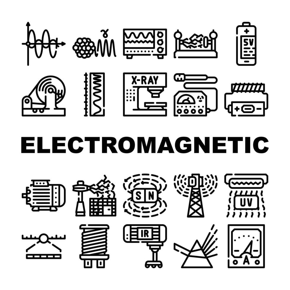 elektromagnetisk vetenskap fysik ikoner uppsättning vektor