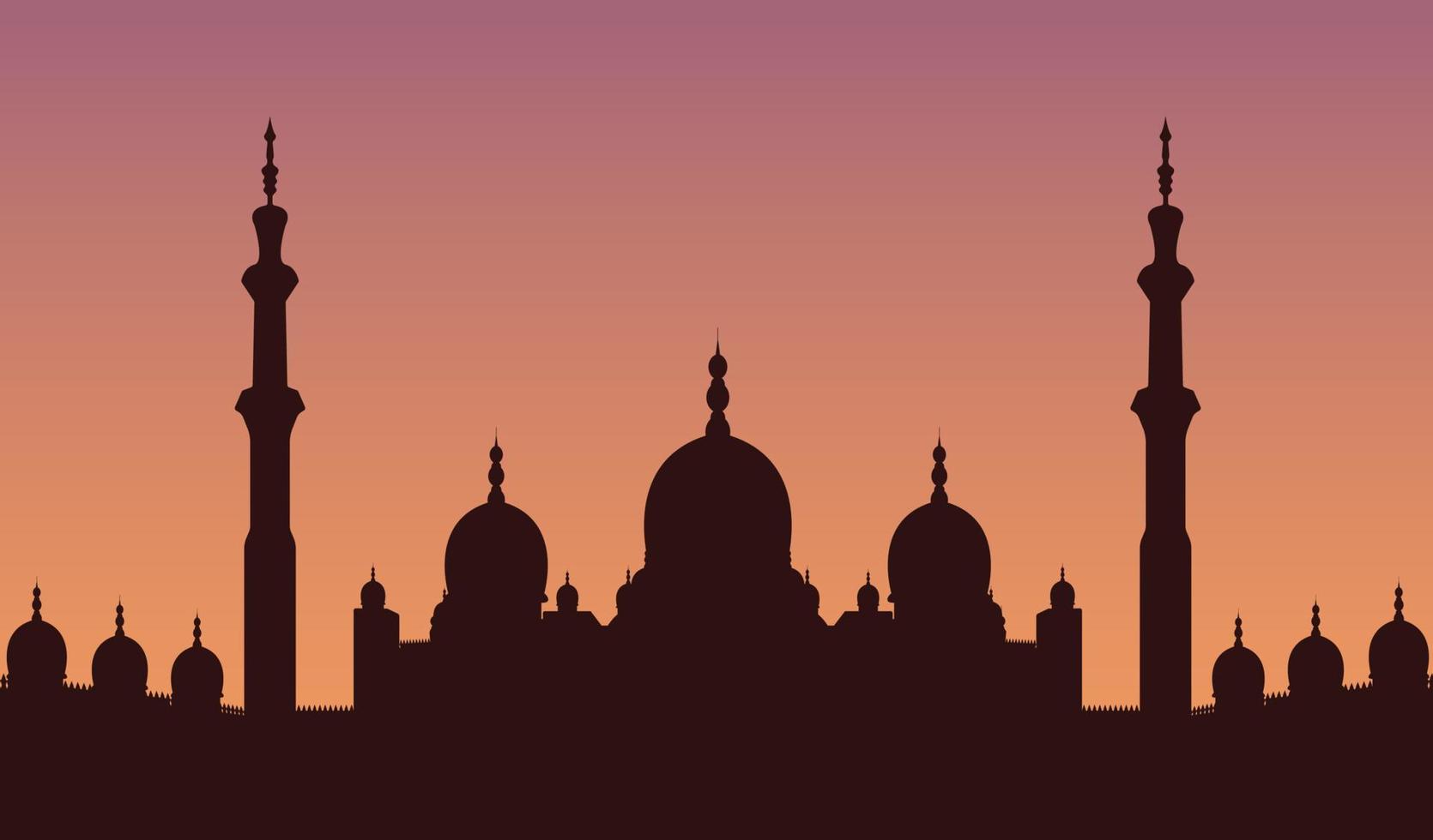 Moschee-Silhouette. arabische Architektursilhouette, islamisches Stadtbildpanorama und Minarett-Skyline-Silhouetten. Vektor-Illustration. vektor