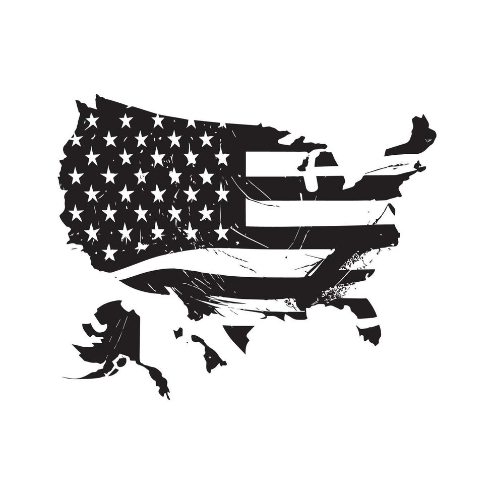 realistische abstrakte flagge der usa in form einer karte von amerika, unabhängigkeitstag des landes, nationale traditionen vektor