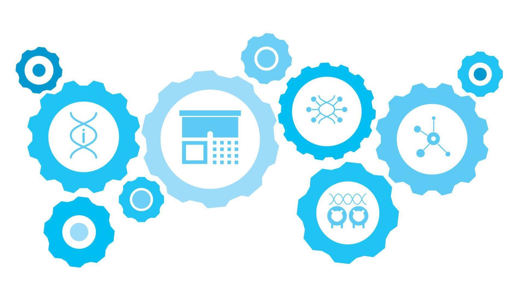 webb, biologi redskap blå ikon uppsättning. ansluten kugghjul och vektor ikoner för logistik, service, frakt, distribution, transport, marknadsföra, kommunicera begrepp. på vit bakgrund