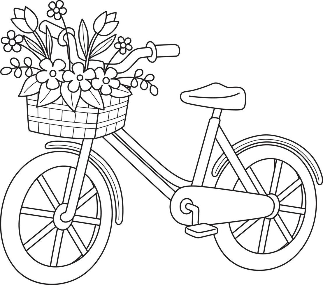 vår cykel med blommor isolerat färg sida vektor