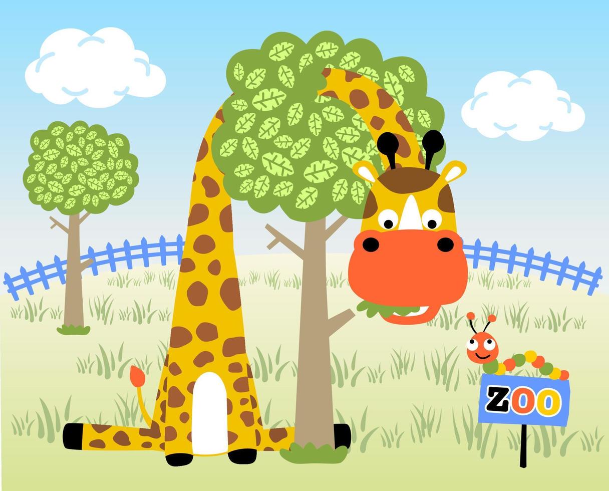 vektorkarikaturillustration, giraffe und raupe im zoo vektor
