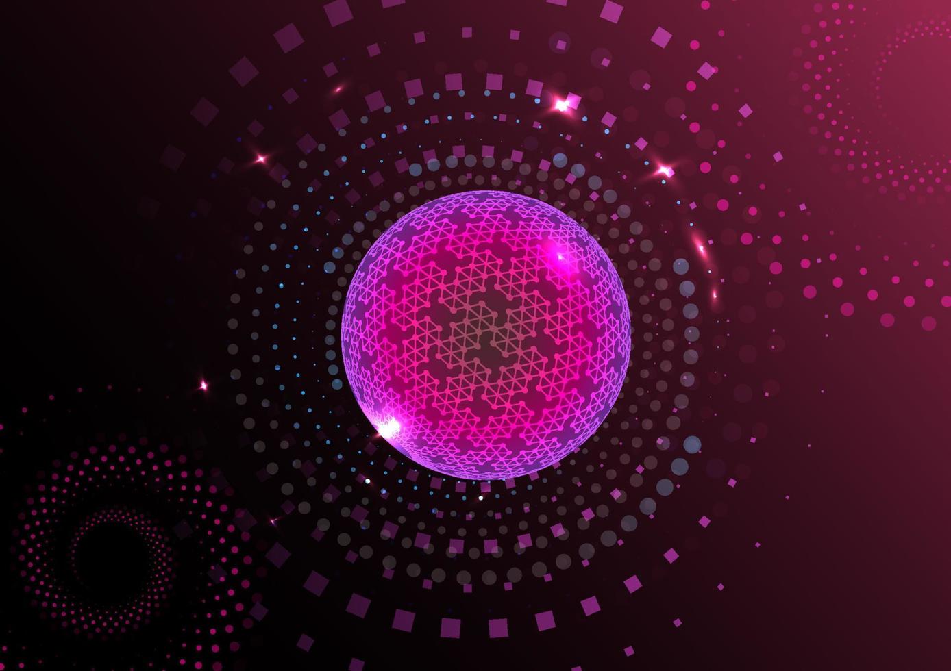 abstrakt lila boll cirkel global planet vetenskap digital nätverk kommunikation teknologi bakgrund vektor illustration