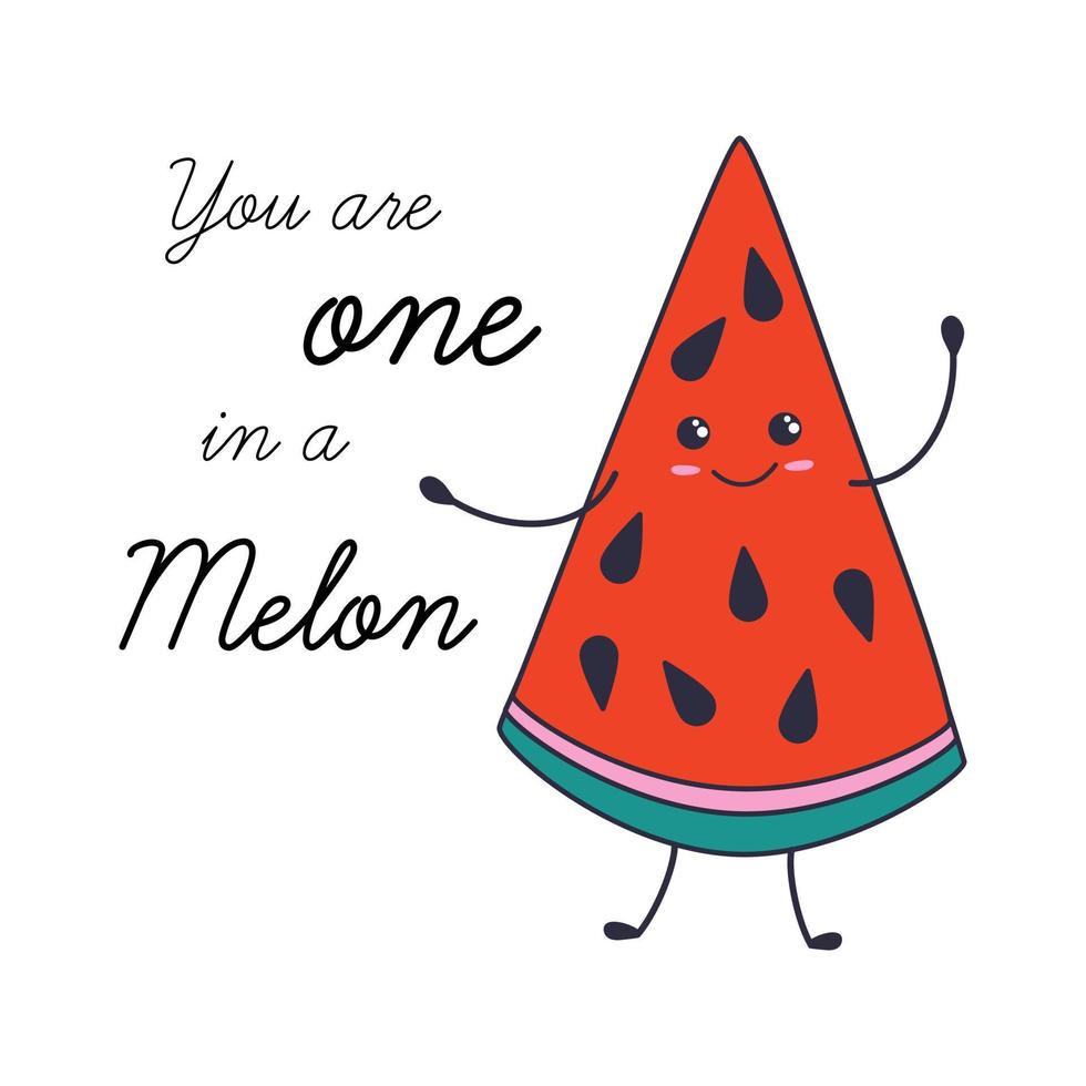 kawaii Stück Wassermelone im Doodle-Stil. du bist einer in einer melonenschrift. Vektor-Illustration. vektor
