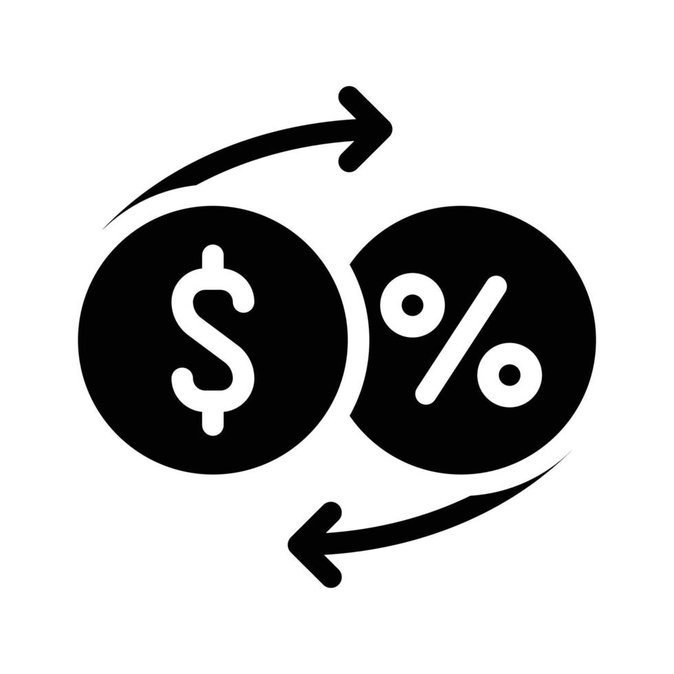 pengar procentsats lämna tillbaka glyf ikon vektor illustration