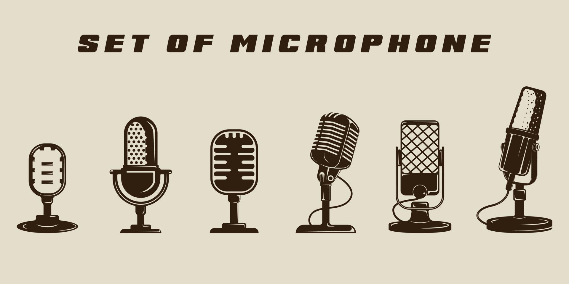 uppsättning av isolerat mikrofon ikon vektor illustration mall grafisk logotyp design. bunt samling av olika podcast tecken eller symbol för utsända eller radio företag