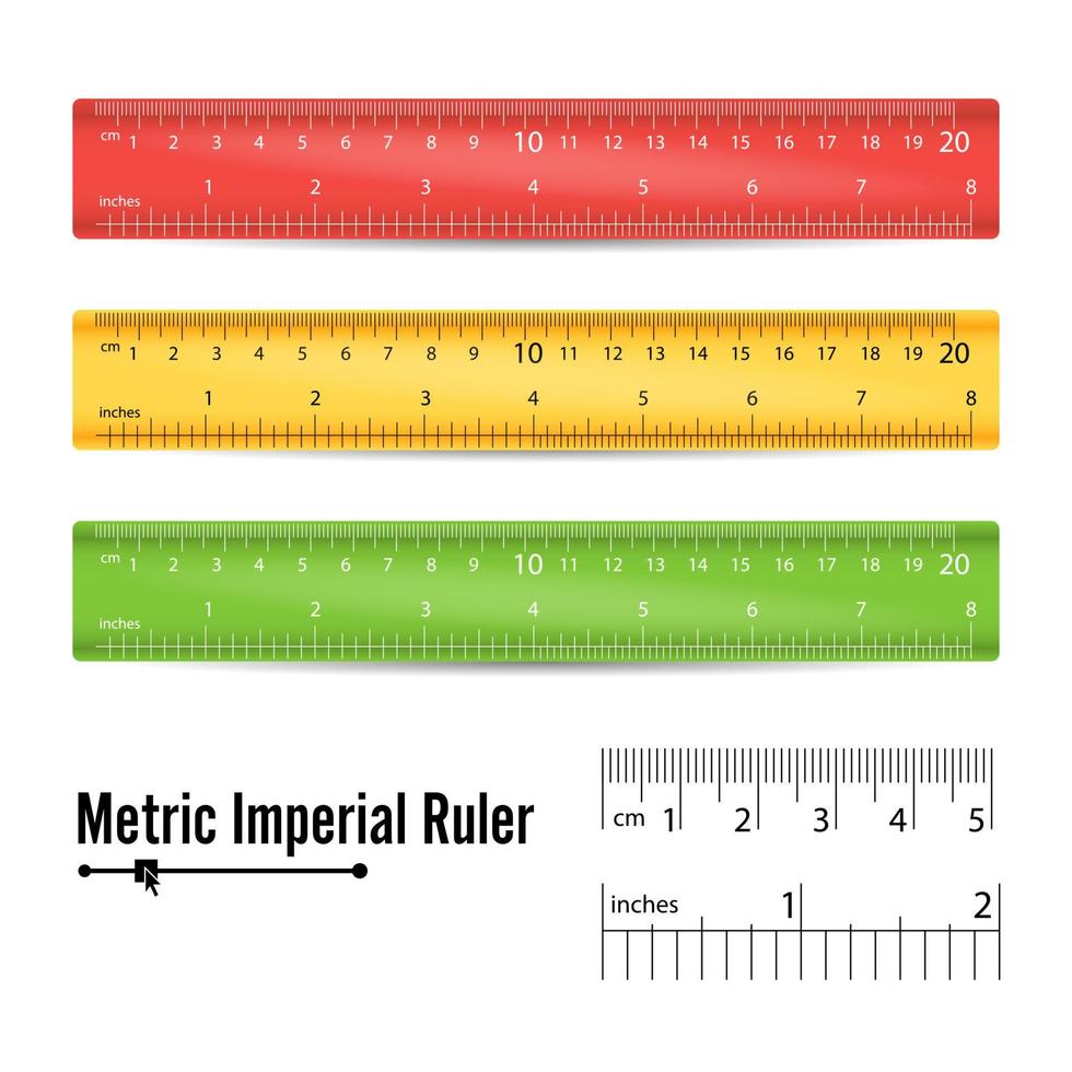 skola mätning linjal vektor. mäta verktyg. millimeter, centimeter och inches skala. isolerat illustration vektor