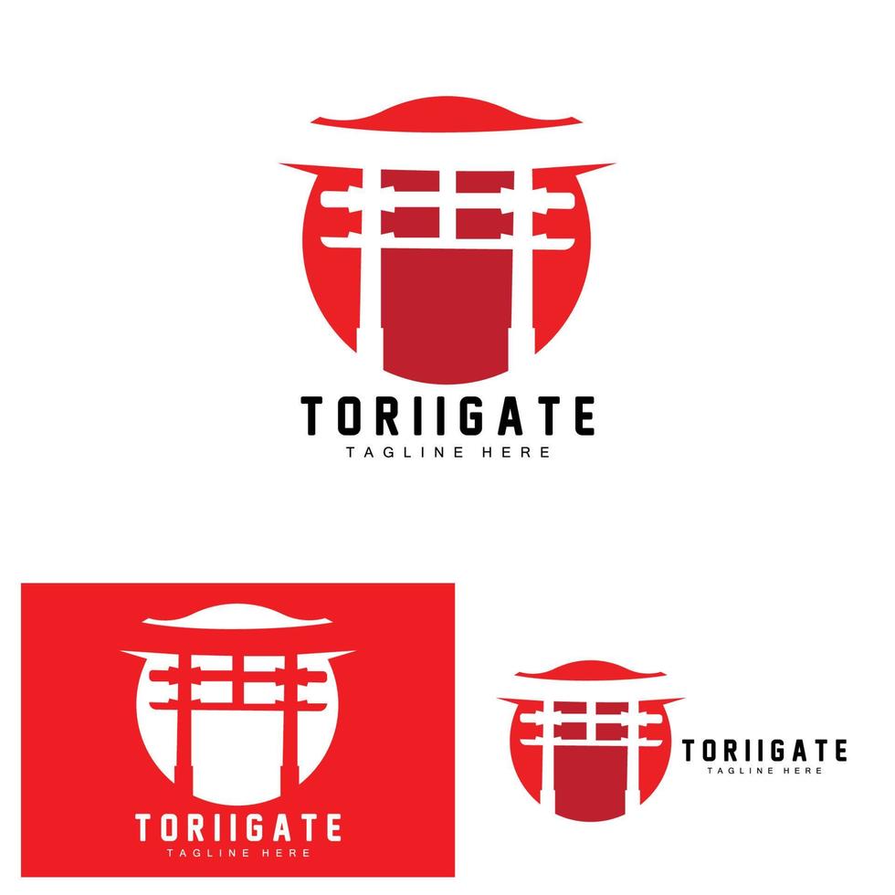 Torii-Tor-Logo, japanischer Geschichtstor-Symbolvektor, chinesische Illustration, Markenvorlage für Holzdesign-Unternehmen vektor