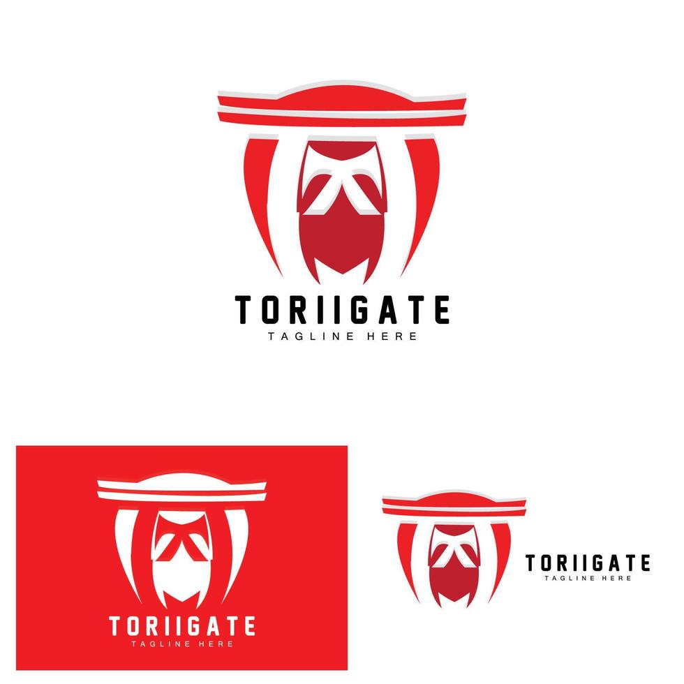 Torii-Tor-Logo, japanischer Geschichtstor-Symbolvektor, chinesische Illustration, Markenvorlage für Holzdesign-Unternehmen vektor