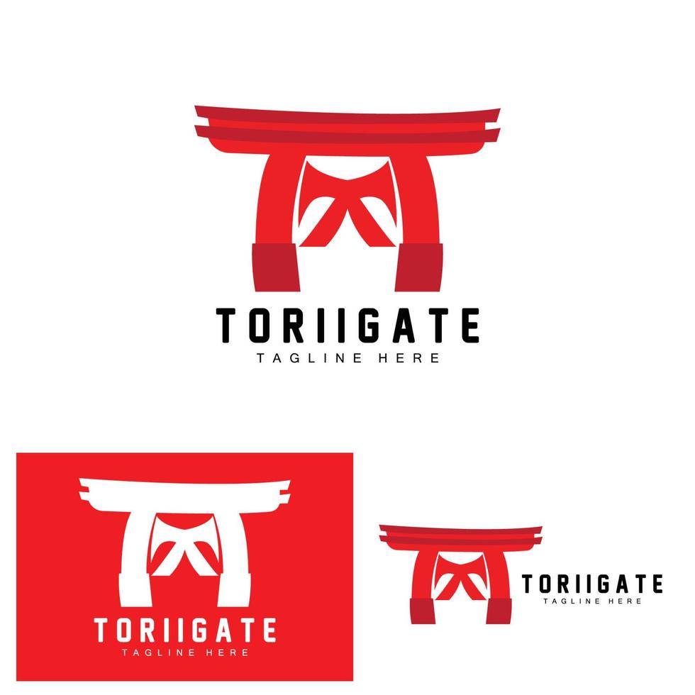 Torii-Tor-Logo, japanischer Geschichtstor-Symbolvektor, chinesische Illustration, Markenvorlage für Holzdesign-Unternehmen vektor