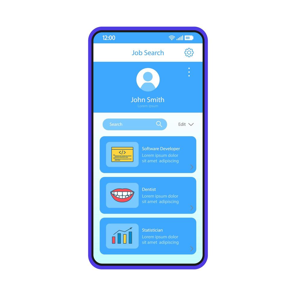 Job-Such-App-Schnittstellenvorlage vektor