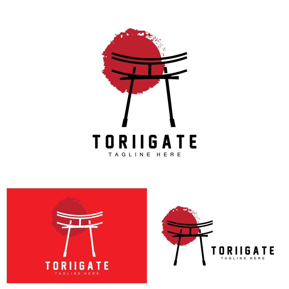 Torii-Tor-Logo, japanischer Geschichtstor-Symbolvektor, chinesische Illustration, Markenvorlage für Holzdesign-Unternehmen vektor