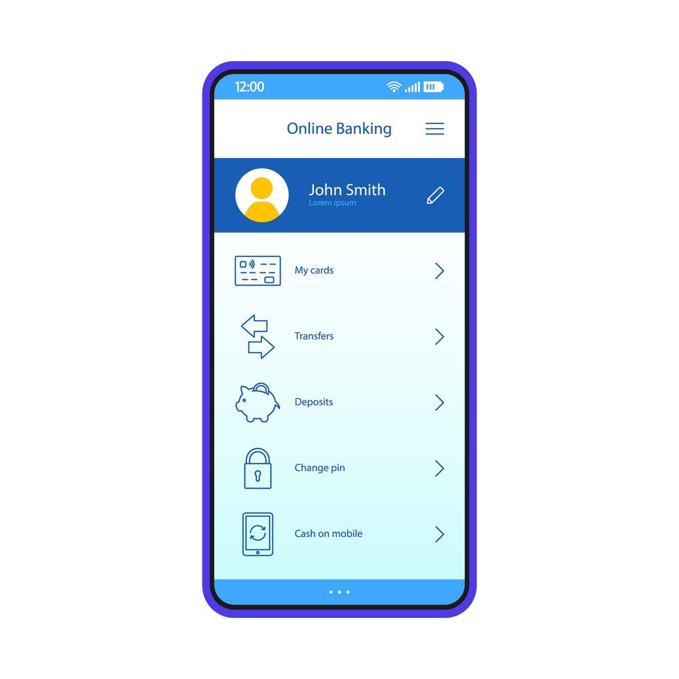 Online-Banking Smartphone App-Schnittstelle Vorlage vektor