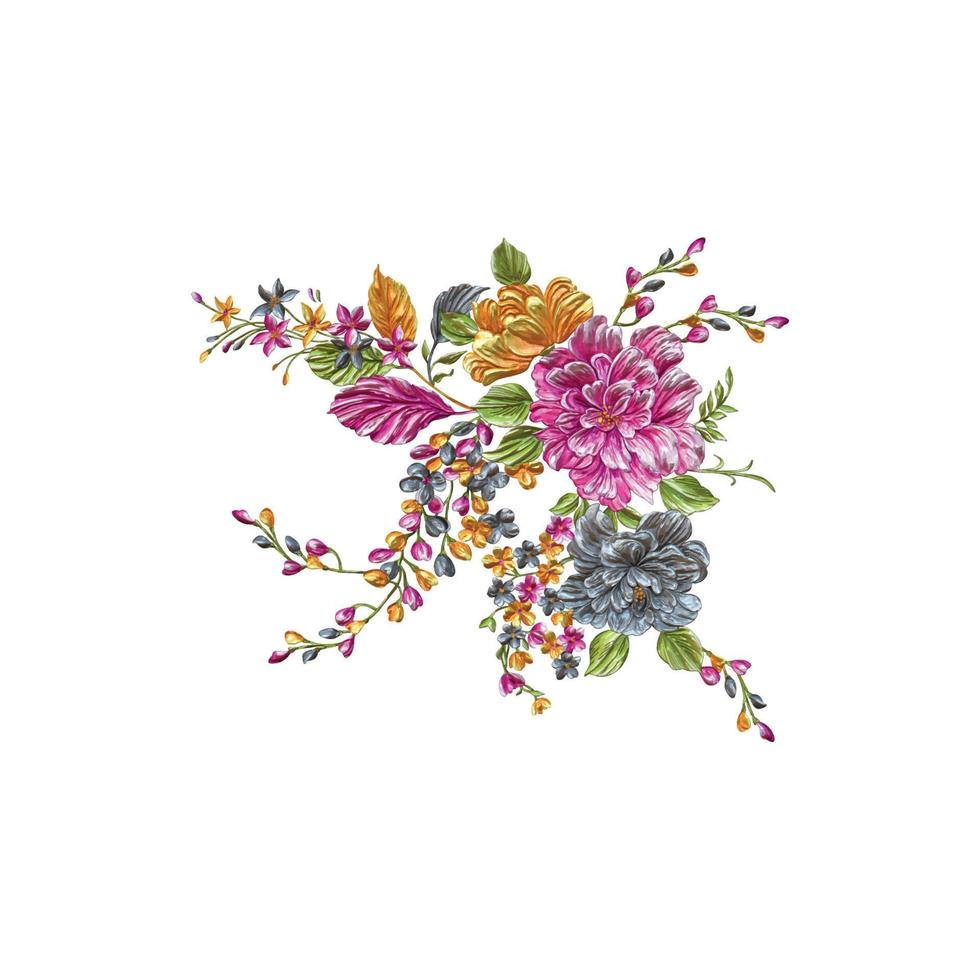 Blumenillustration, dekoratives Blumendesign, botanische Illustration, Vektorblumendesign, Blumenaquarellblumenstraußhintergrund, mehrfarbige Blumenhintergrundschablone vektor