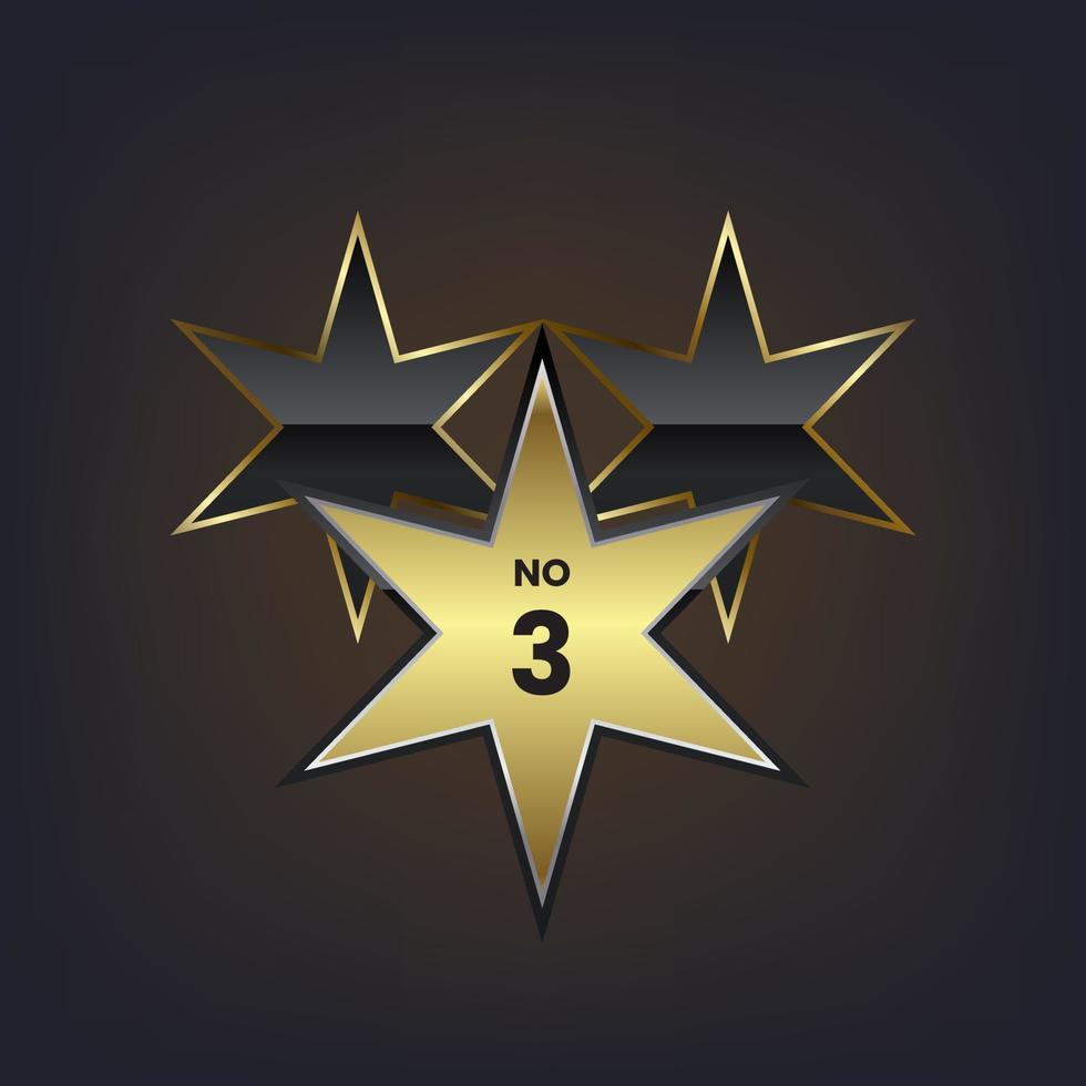 siffra 3, en vinnare 1:a gyllene stjärna märka design, premie stjärnor för mästare vektor illustration.