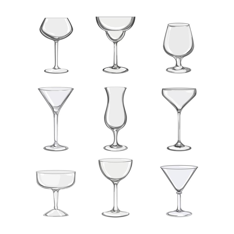 cocktail glasögon uppsättning tecknad serie vektor illustration