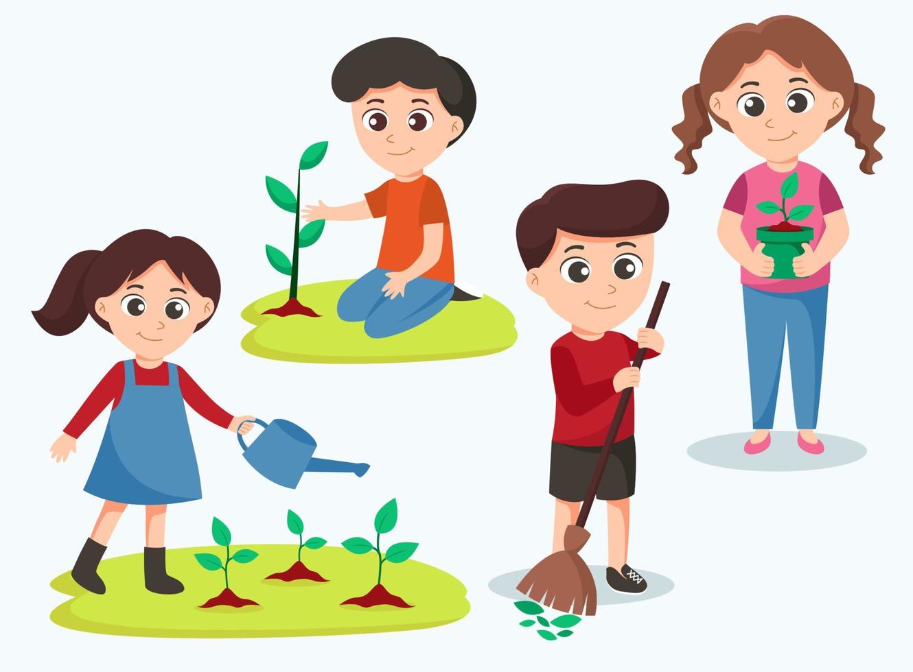 freiwillige tätigkeit, junger pflanzenbaum zum schutz der umwelt und müllsammlung zur rettung des weltkonzepts, freiwillige junger menschen mit müllsäcken. Freiwilligenarbeit und Umwelt vektor