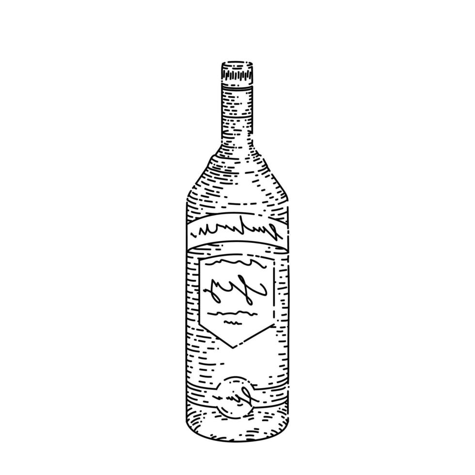 Wodkaflasche Skizze handgezeichneter Vektor