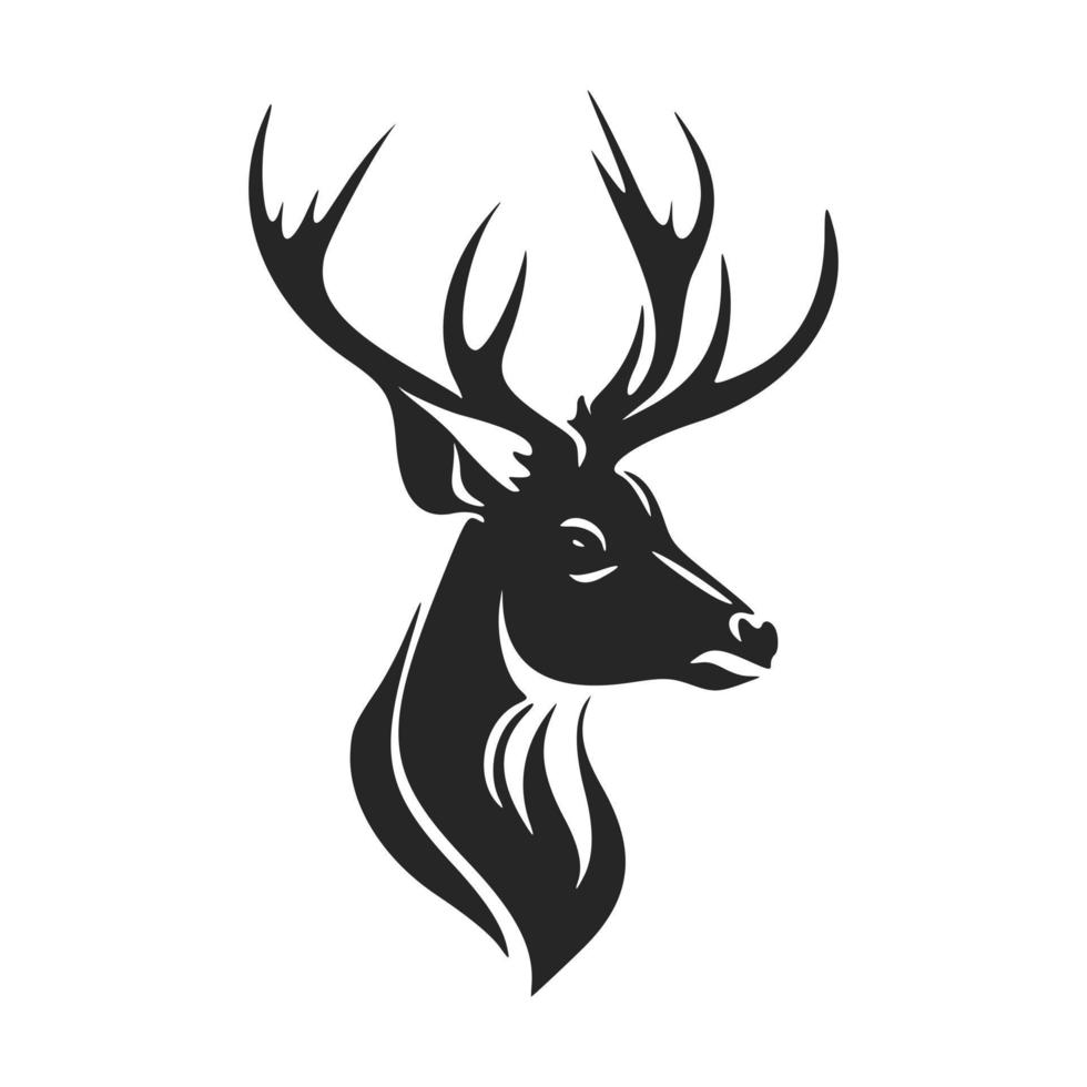 minimalistisches schwarz-weißes Vektorlogo, das einen Hirsch mit großem Geweih darstellt. vektor