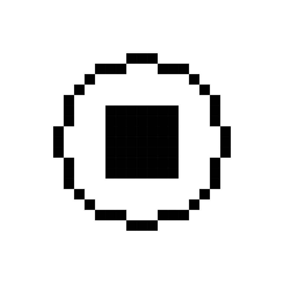 Schwarzes Stop-Button-Symbol, Pixel-Art-Design. vektor