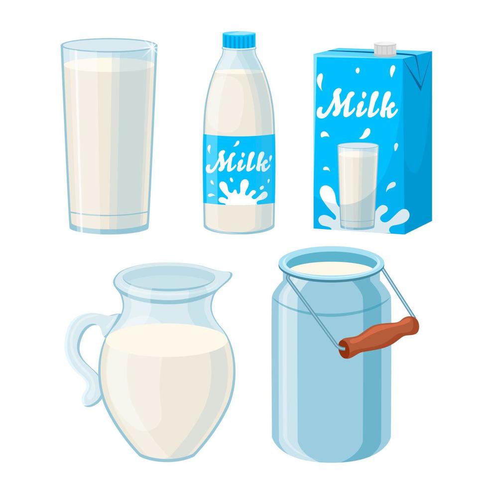 mjölk vit uppsättning tecknad serie vektor illustration