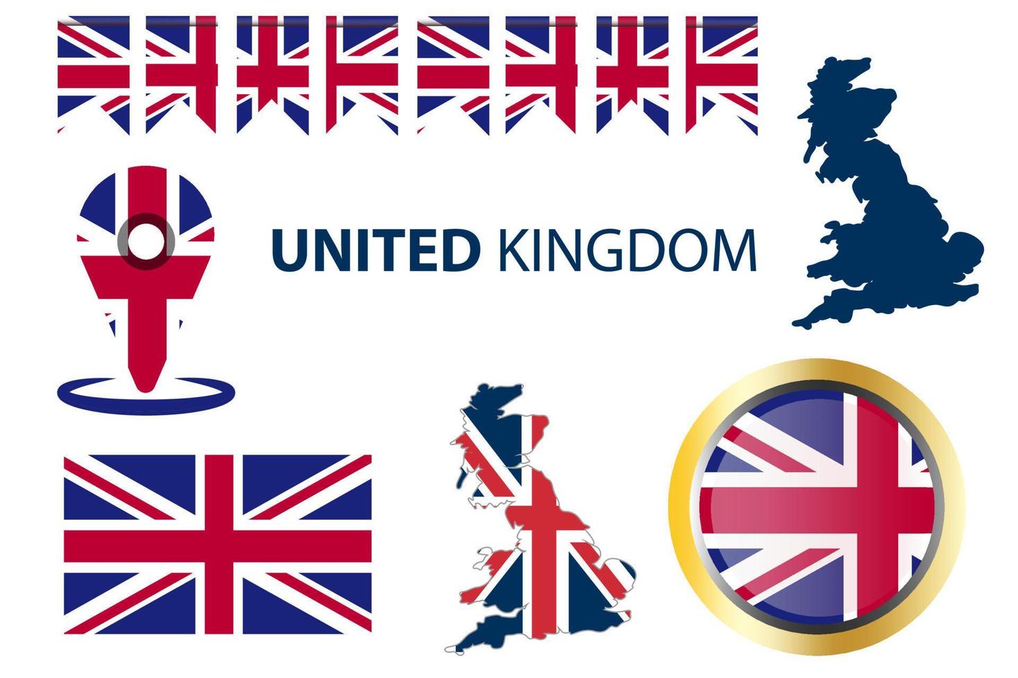 Vereinigtes Königreich, England-Flagge, Karte und glänzender Knopf, Vektorillustration vektor