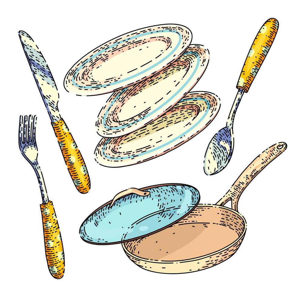 Geschirr Küche Set Skizze handgezeichneten Vektor