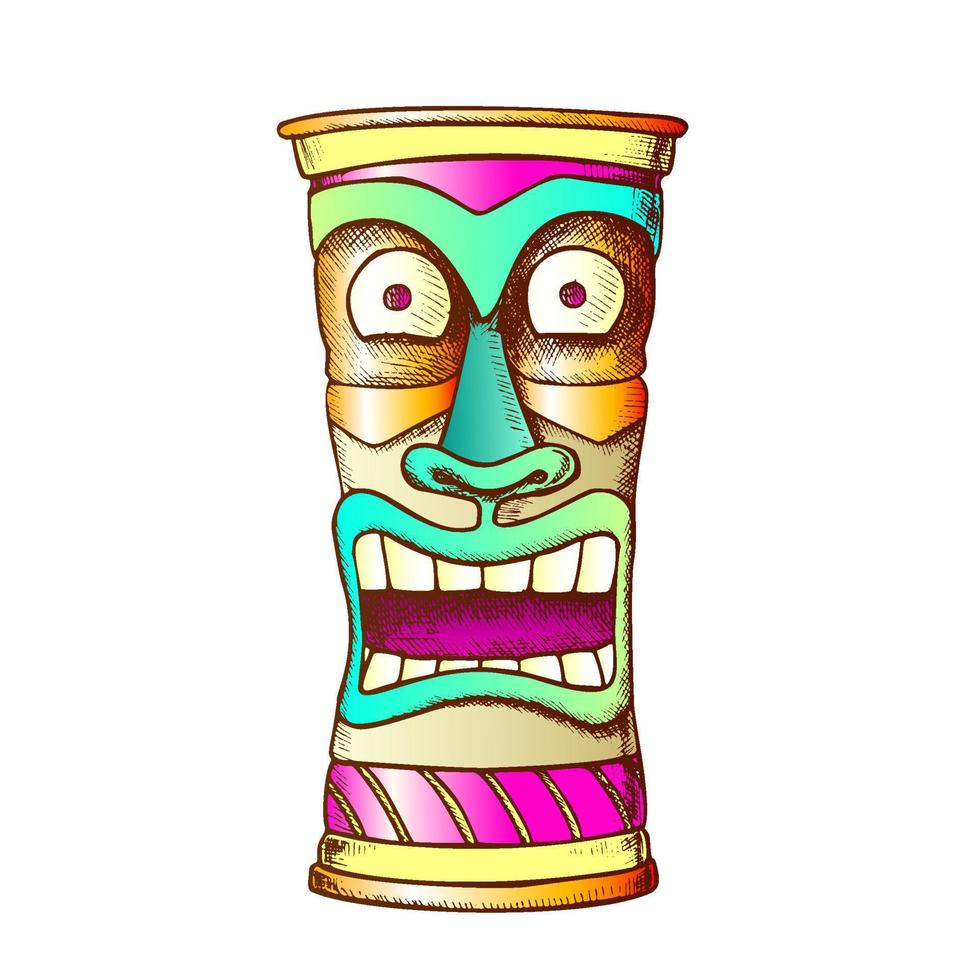 Tiki-Idol aus Holz geschnitzt, verrückter Lachen-Totem-Farbvektor vektor