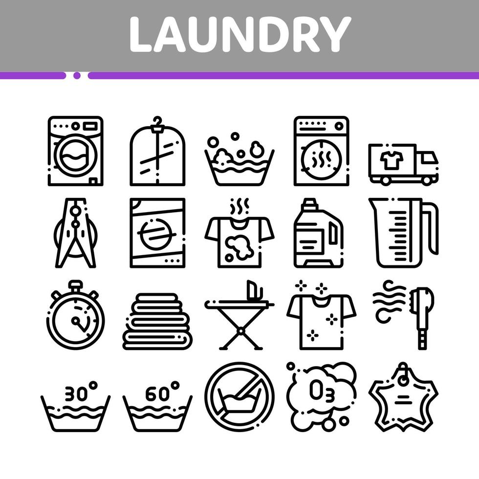 Wäscheservice Vektor dünne Linie Symbole gesetzt