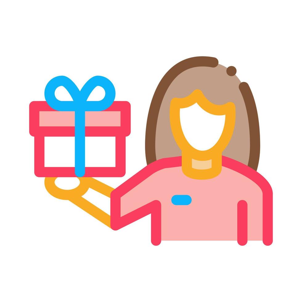 kvinna med gåva ikon vektor översikt illustration